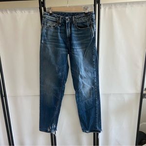 R 13 Distressed Blue Straight Leg Jeans